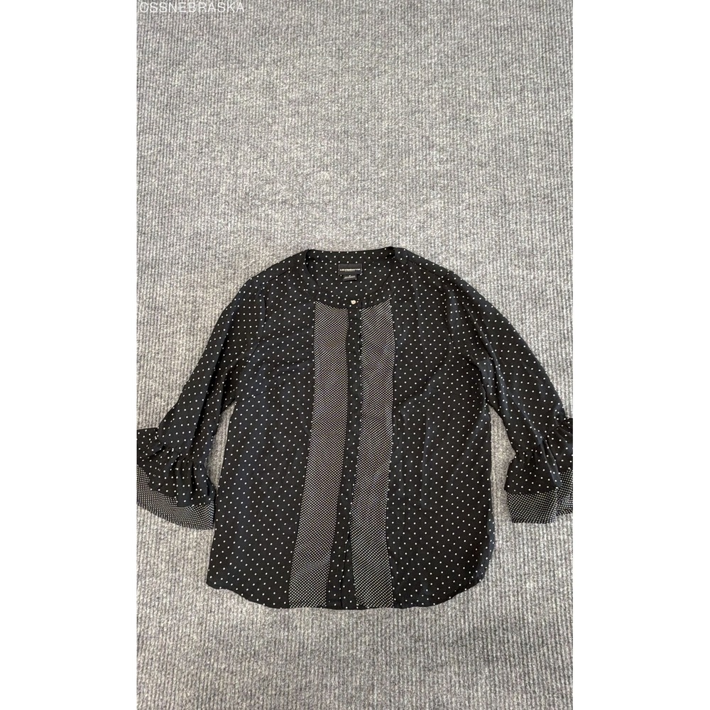 Liz Claiborne Black White Polka Dot Layered Bell Sleeve Career Blouse Small
